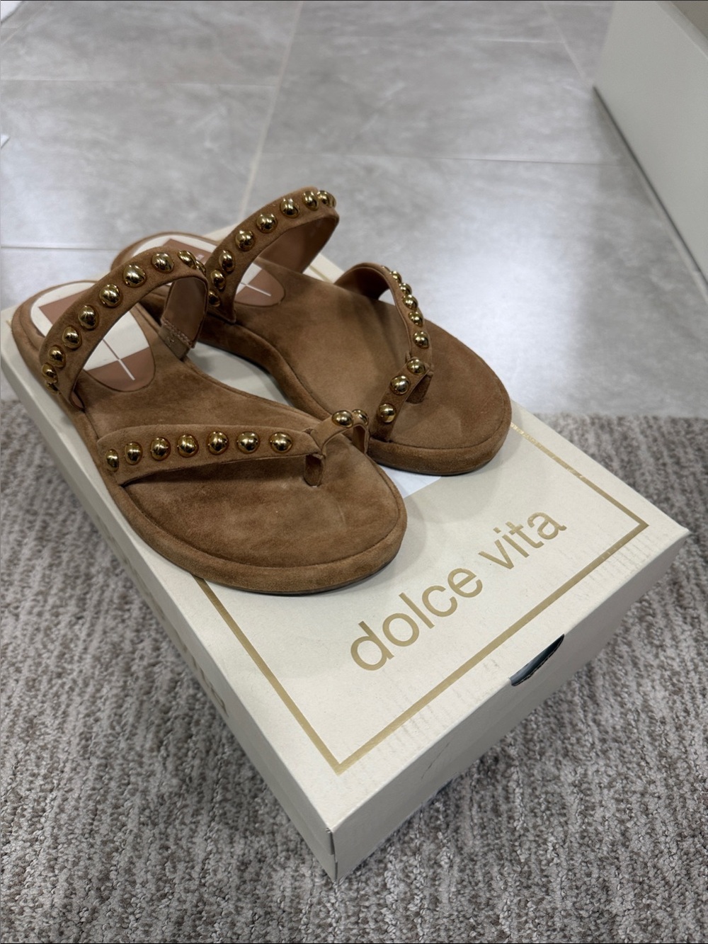 Dolce Vita Brown Suede Amary Stud Thong Sandals